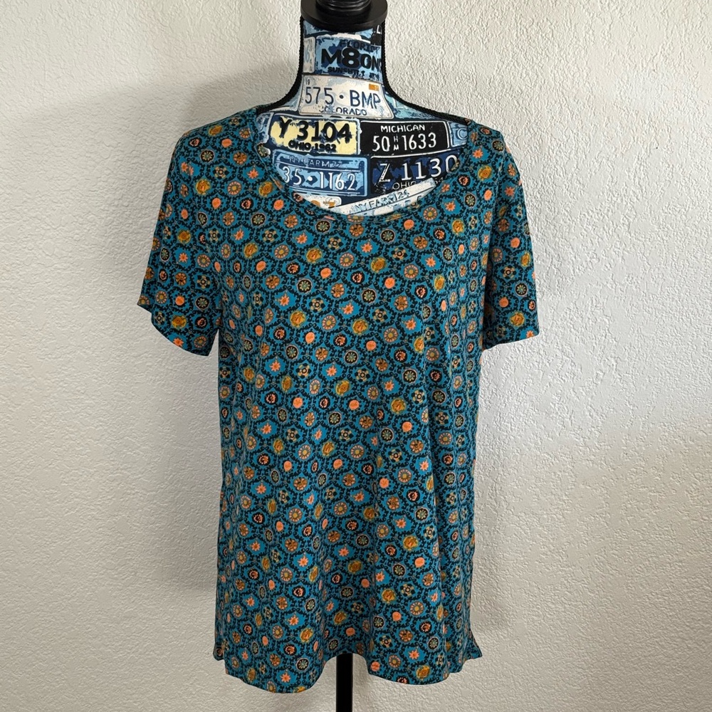 LuLaRoe Blue and Peach Print Top